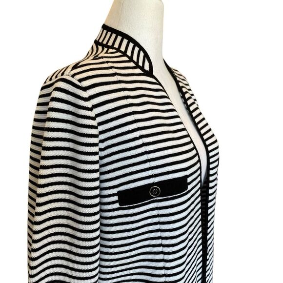Talbots Open Front Cardigan Sweater Black White Stripes Womens Size X - Picture 6 of 12